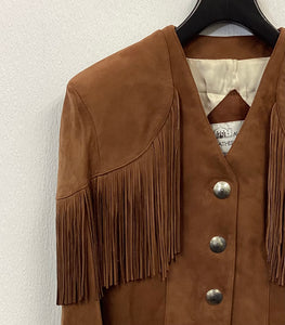 Vtg 80s Brown Fringe Concho Jacket