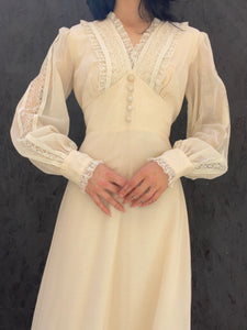 Vtg 70s Creme Bias Maxi Dress