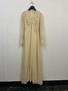 Vtg 70s Creme Bias Maxi Dress