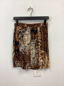 Vtg Big Cat Print Silk Mini Skirt