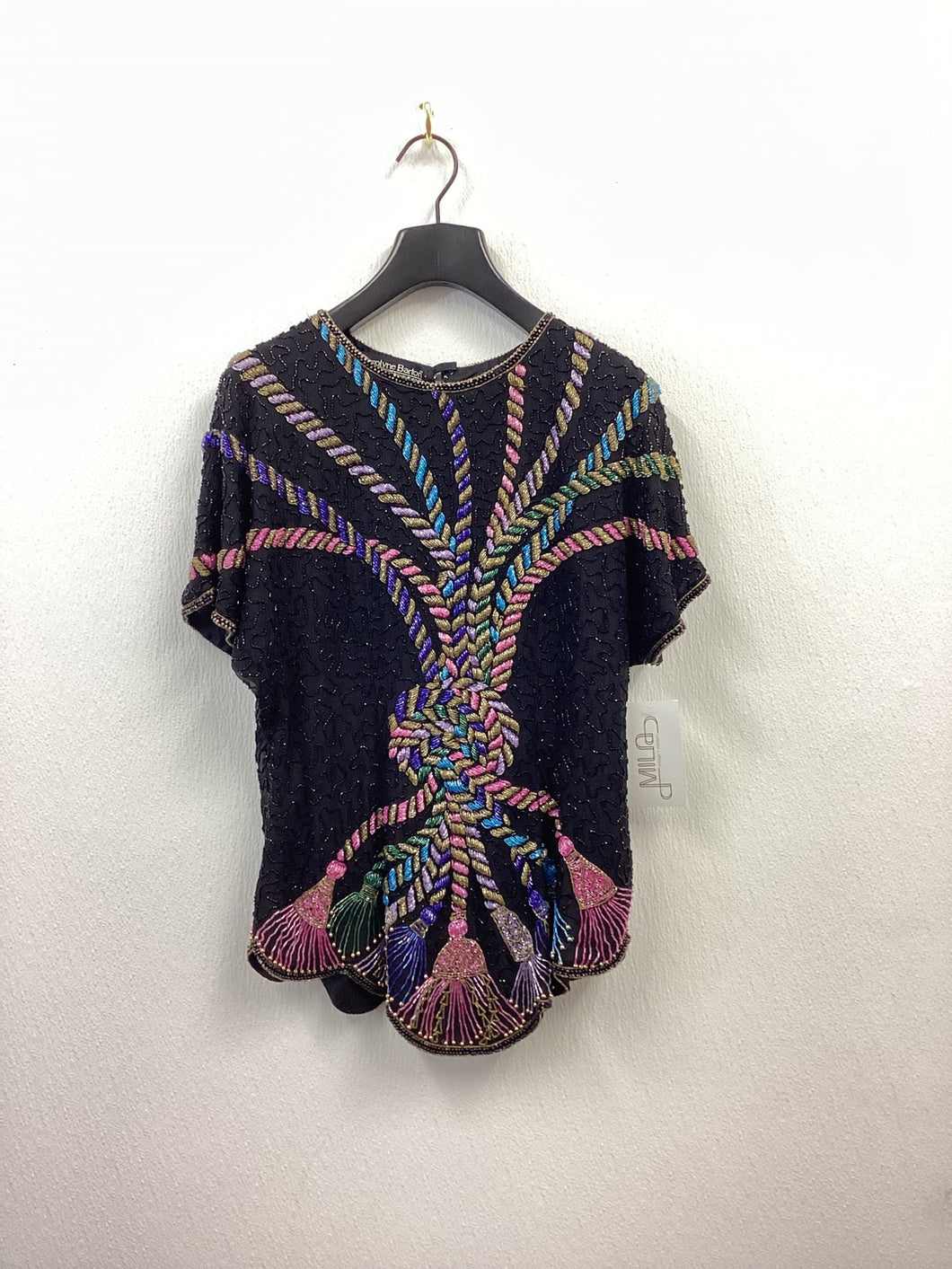 Vtg 80s Fitted Beaded Tassel Top