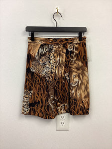 Vtg Big Cat Print Silk Mini Skirt