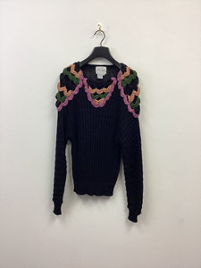 Vtg 80s Crochet Embellished Sweater