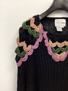 Vtg 80s Crochet Embellished Sweater