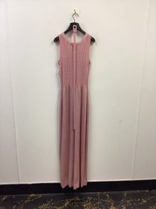 Vtg 70s Pink Knit Lurex Maxi Dress