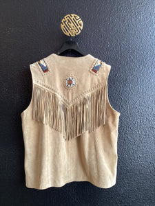 Vtg Suede Beaded Fringe Vest