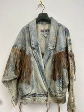 Load image into Gallery viewer, Vtg 80s Acid Wash Denim Fringe Jacket
