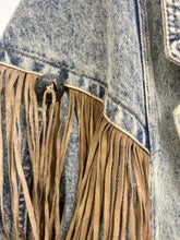 Load image into Gallery viewer, Vtg 80s Acid Wash Denim Fringe Jacket
