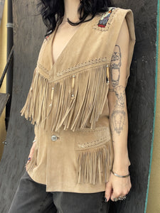 Vtg Suede Beaded Fringe Vest