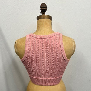 Cable Knit Crop Top -Vtg Peach