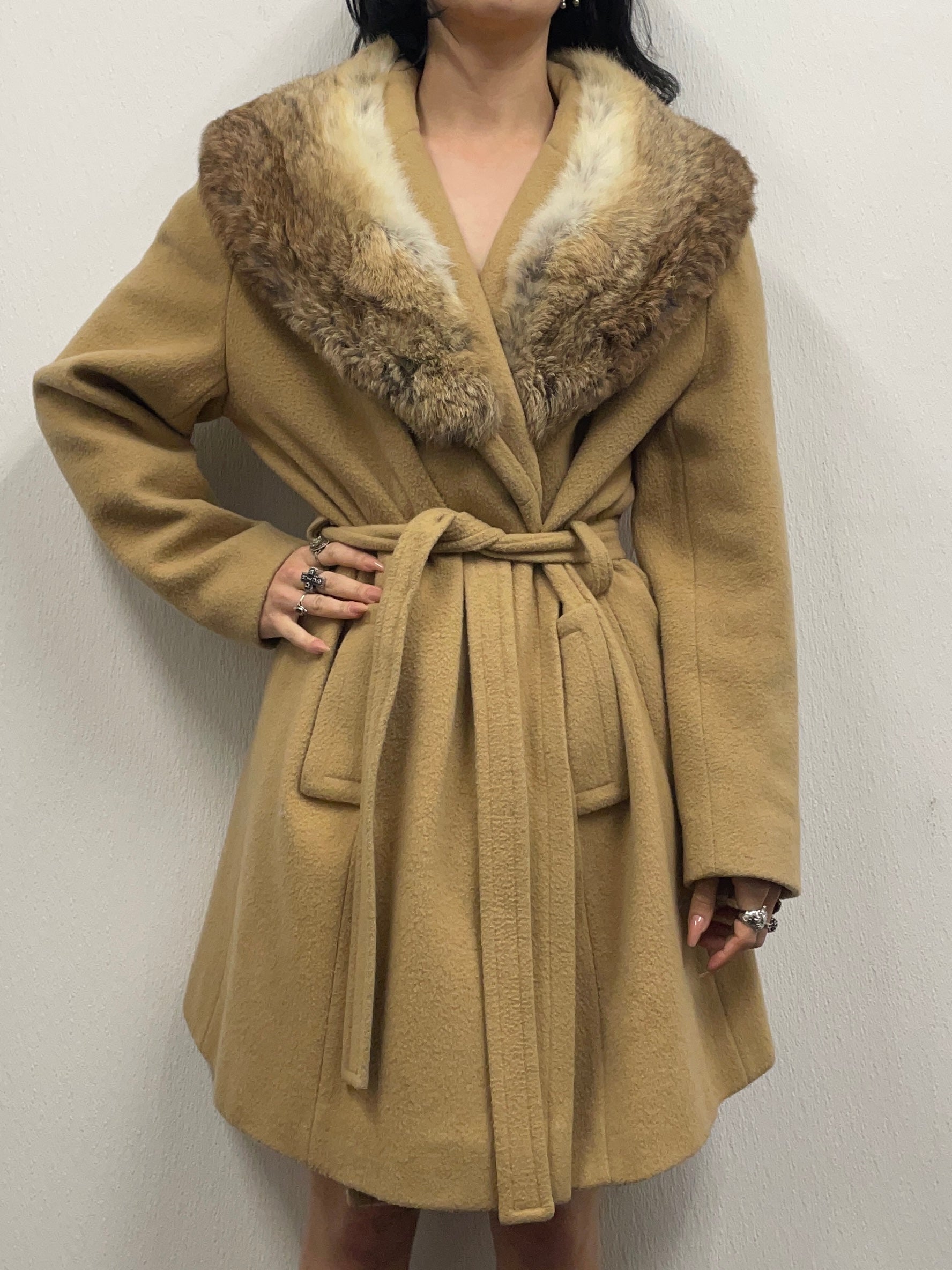 Vintage Beige Coat Fur shops Collar