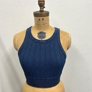 Cable Knit Crop Top - Vtg Midnight