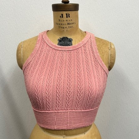 Cable Knit Crop Top -Vtg Peach