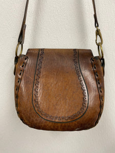 Vtg 70s Tooled leather bag as is