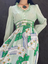 Load image into Gallery viewer, Vtg 70s Patchwork Print Smocked Maxi Dress
