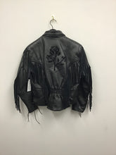 Load image into Gallery viewer, Vtg 80s Rose Inlay Fringe Moto Jacket
