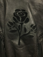 Load image into Gallery viewer, Vtg 80s Rose Inlay Fringe Moto Jacket
