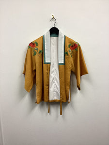 Vtg Mustard Embroidered Kimono