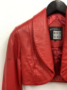 Vtg 80s Red North Beach Leather Bolero Jacket