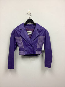 Vtg 80s Purple Cropped Leather Jacket As Is