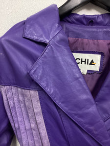 Vtg 80s Purple Cropped Leather Jacket