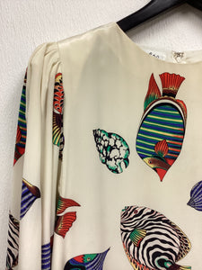 Vtg 80s Tropical Fish Print Designer Dress As Is