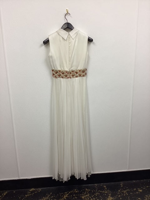 Vtg 60s Chiffon Beaded Maxi Dress