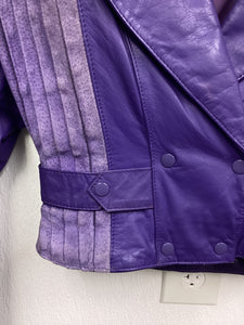 Vtg 80s Purple Cropped Leather Jacket