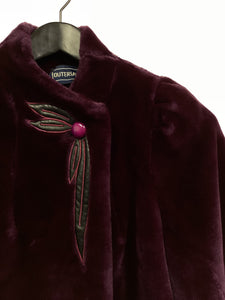 Vtg 80s Wine Embellished Faux Fur Jacket