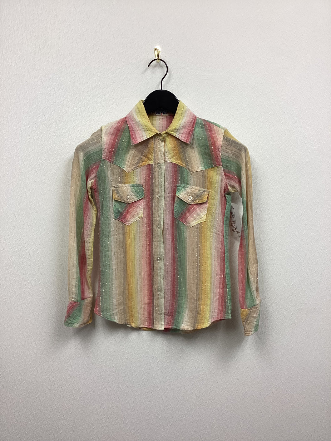 Vtg 70s Stripe Gauze Shirt