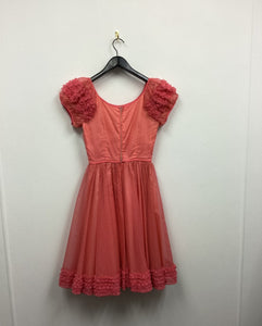Vtg 50s Bubble Gum Pink Swiss Dot Dress