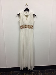 Vtg 60s Chiffon Beaded Maxi Dress