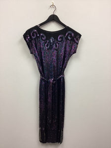 Vtg 80s Silk Sequin Midi Dress