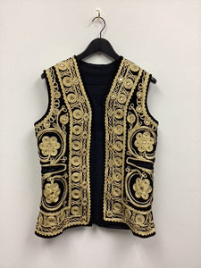 Vtg Black Velvet Gold Embellished Vest