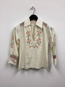 Vtg 70s Mexican Embroidered Blouse