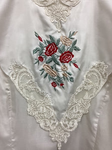 Vtg 80s Silk Embroidered Blouse