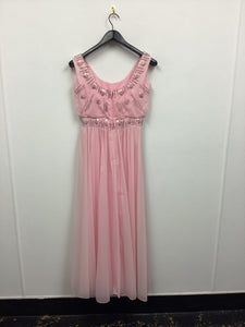 Vtg 60s Beaded Chiffon Maxi Dress