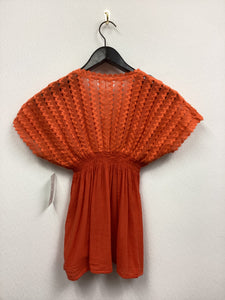 Vtg 70s Orange Embroidered Mexican Blouse