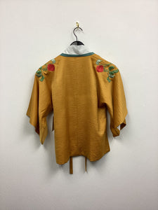 Vtg Mustard Embroidered Kimono