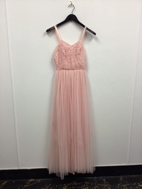 Vtg Pink Lace Tulle Maxi Dress