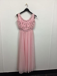 Vtg 60s Beaded Chiffon Maxi Dress