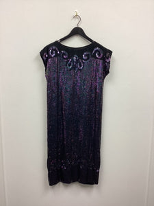 Vtg 80s Silk Sequin Midi Dress