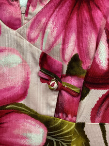 Vtg Pink Hawaiian Print Maxi Dress