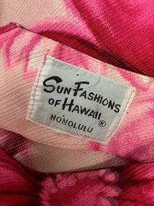 Vtg Pink Hawaiian Print Maxi Dress