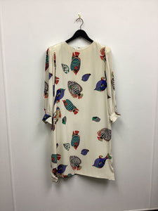 Vtg 80s Tropical Fish Print Designer Dress As Is